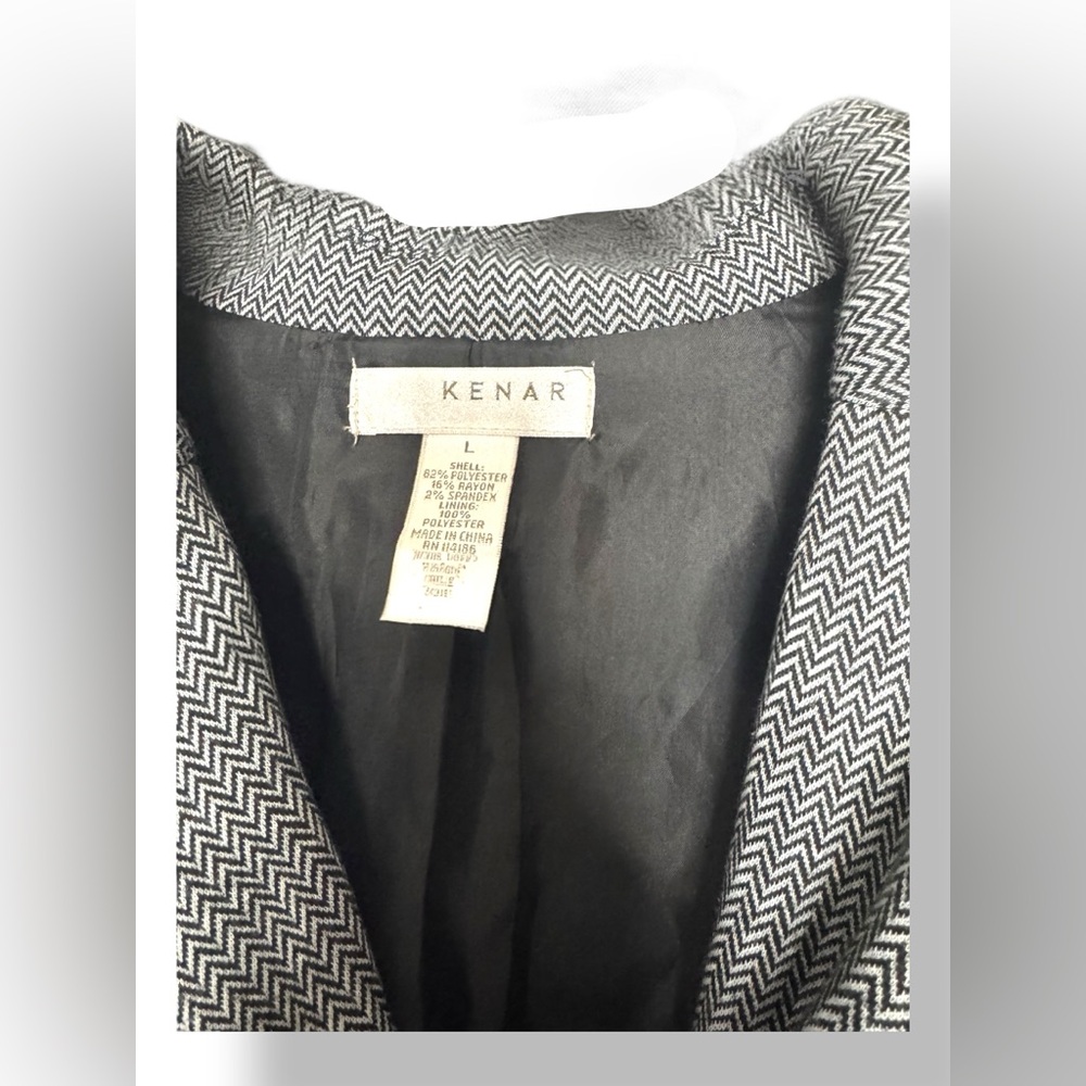 Kenar Black Gray Knit Blazer Jacket Size L Tailored Career 3 Button - Picture 8 of 8
